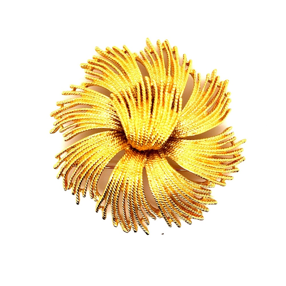 Monet Vintage Gold Tone Textured Flower Brooch Pinwheel Statement Pin